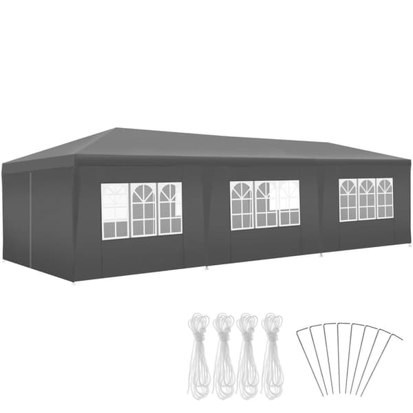 Paviljong Miramas 9x3m med 8 sidodelar vattentät - grå