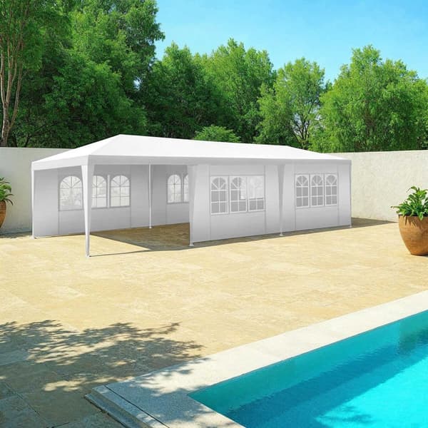 Pavillon Miramas med 8 sidepaneler, vandtæt, 9x3m - hvid