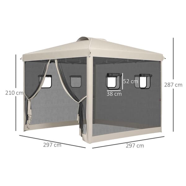 Foldbart Pavillon, 3x3m, 297x297x287 cm, Beige