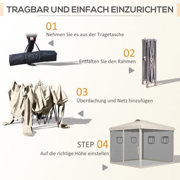 Foldbart Pavillon, 3x3m, 297x297x287 cm, Beige