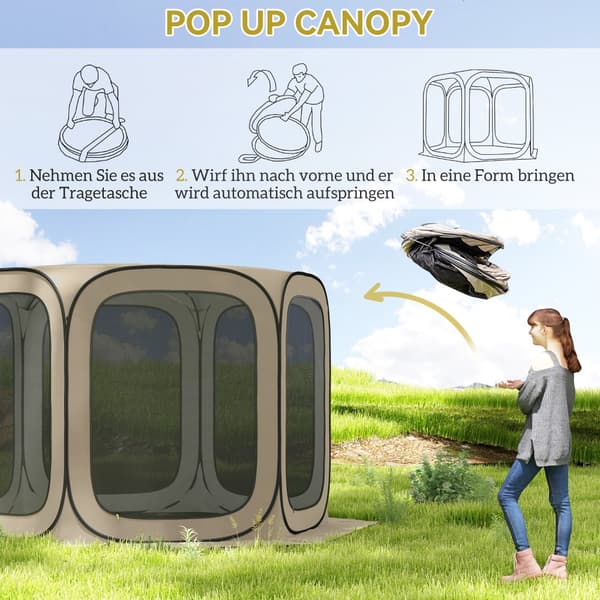 Pop-up Campingtält, 84C-646V00KK, 340x300x220 cm, Khaki
