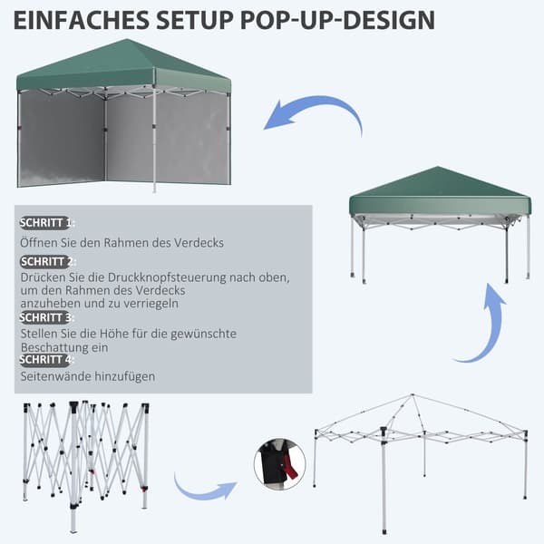 Pop-up Pavillon, 297x297x288 cm, Grøn