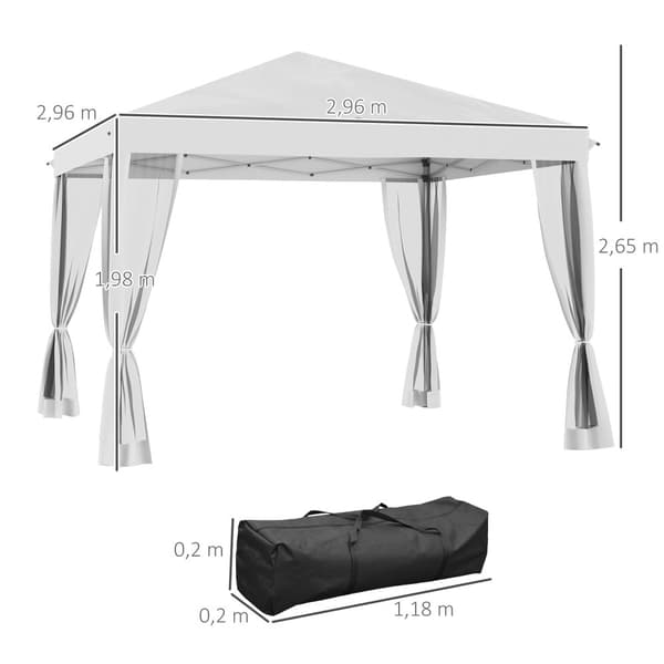 Gazebo, 2.96x2.96x2.65 m, Krämvit