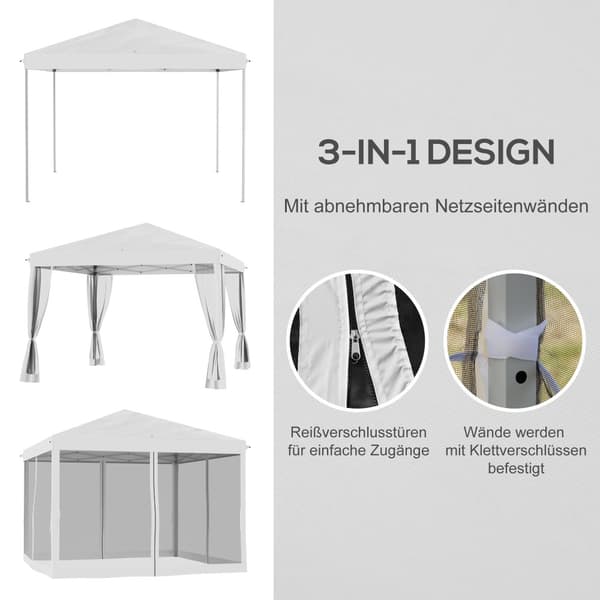 Gazebo, 2.96x2.96x2.65 m, Krämvit