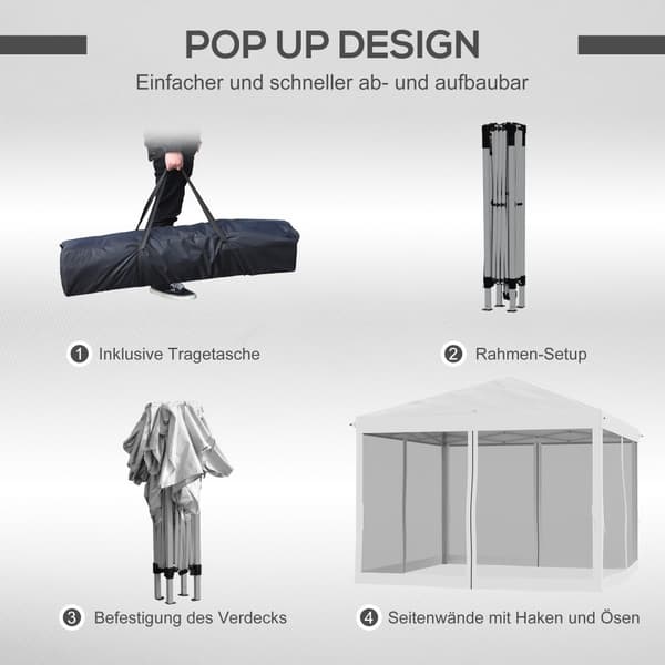 Gazebo, 2.96x2.96x2.65 m, Krämvit