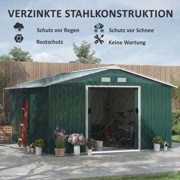 Værkstedsskur, 340x386x200 cm, Mørkegrøn