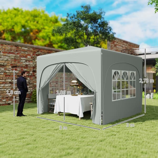 Paviljong, 3x3m, 300x300x273 cm, Ljusgrå