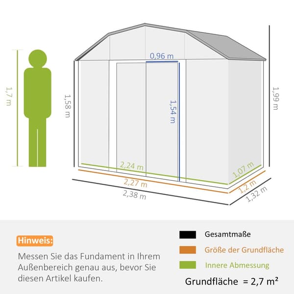 Redskabsskur, UV-beskyttelse Gartenschrank, 238x132x198.5 cm, Mørkegrå