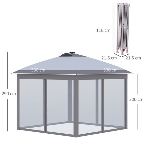 Pavillon, 3,3x3,3m, 330x330x288 cm, Grå