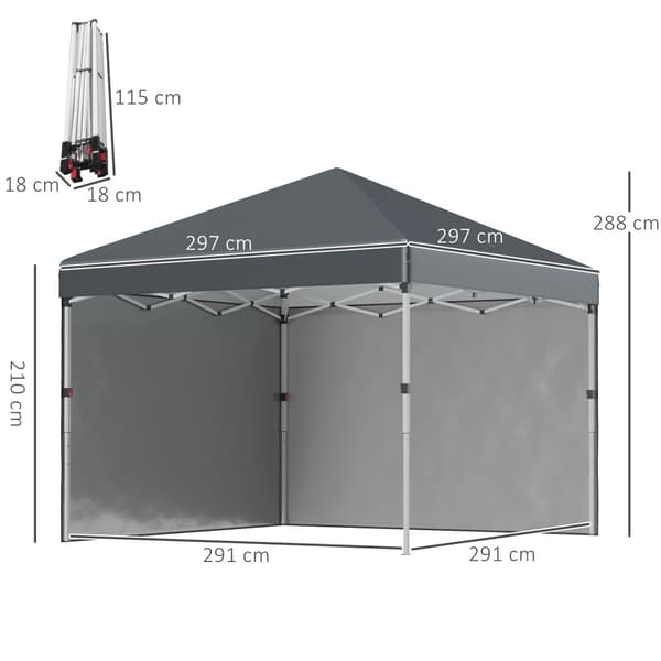Hopfällbart paviljong, 2.97x2.97x2.88 m, Mörkgrå