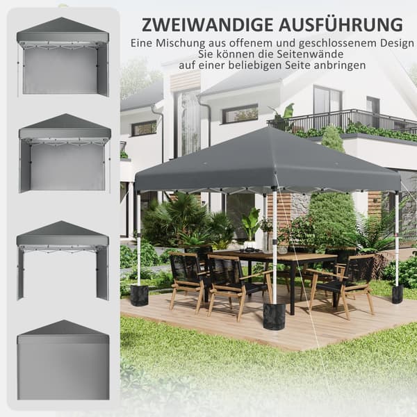 Hopfällbart paviljong, 2.97x2.97x2.88 m, Mörkgrå