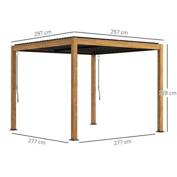 Havepavillon, Pergola, 3x3 m, Sort og Naturtræ