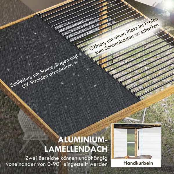Havepavillon, Pergola, 3x3 m, Sort og Naturtræ