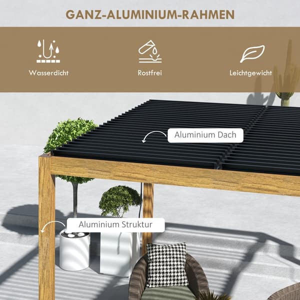 Havepavillon, Pergola, 3x3 m, Sort og Naturtræ