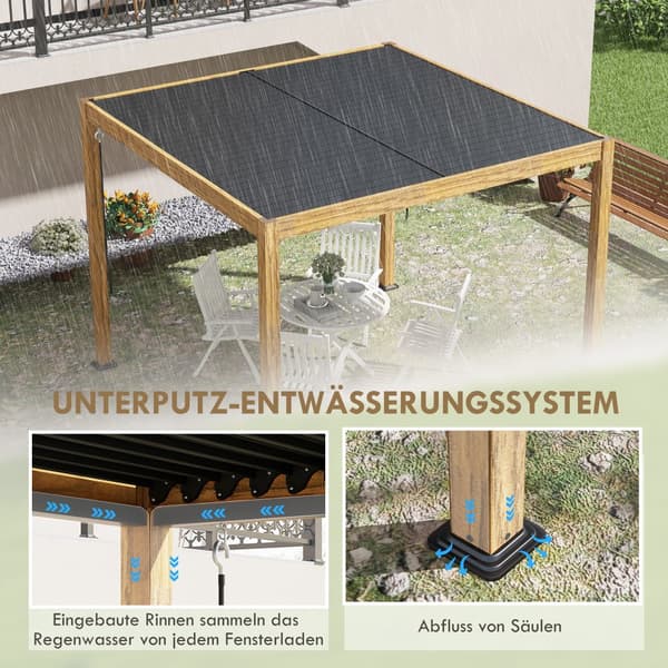 Havepavillon, Pergola, 3x3 m, Sort og Naturtræ