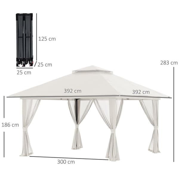 Foldbart Pavillon, 392x392x283 cm, Creme Hvid