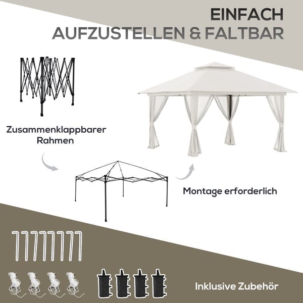 Foldbart Pavillon, 392x392x283 cm, Creme Hvid