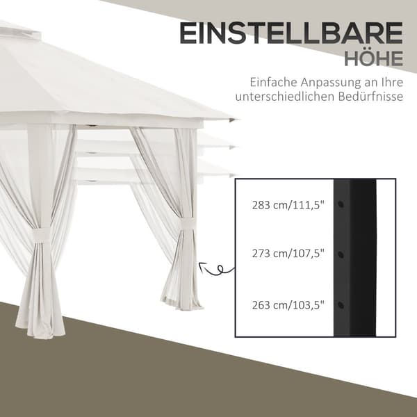 Foldbart Pavillon, 392x392x283 cm, Creme Hvid