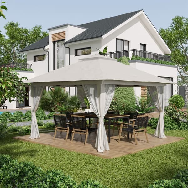Foldbart Pavillon, 392x392x283 cm, Creme Hvid