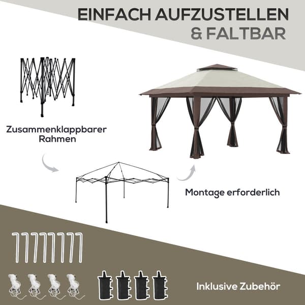 Foldbar Pavillon, 4x4m, Beige
