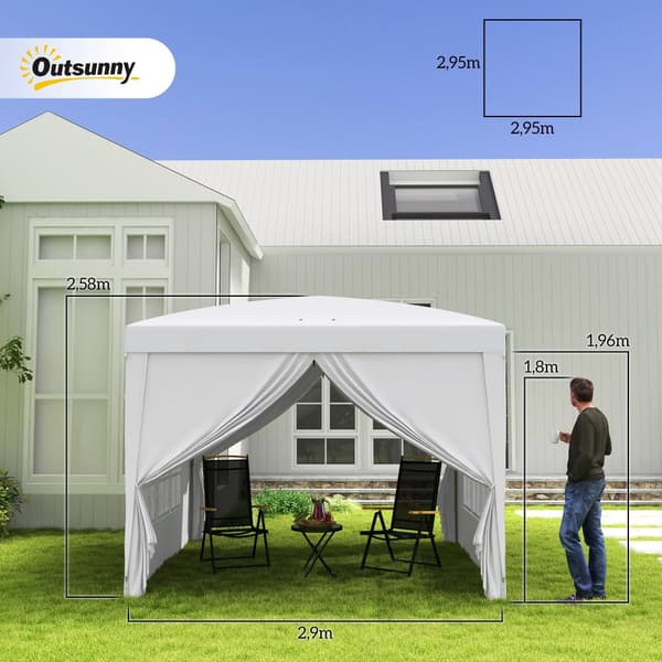 Pavillon, 3x3m, 2.95x2.95x2.58 m, Hvid