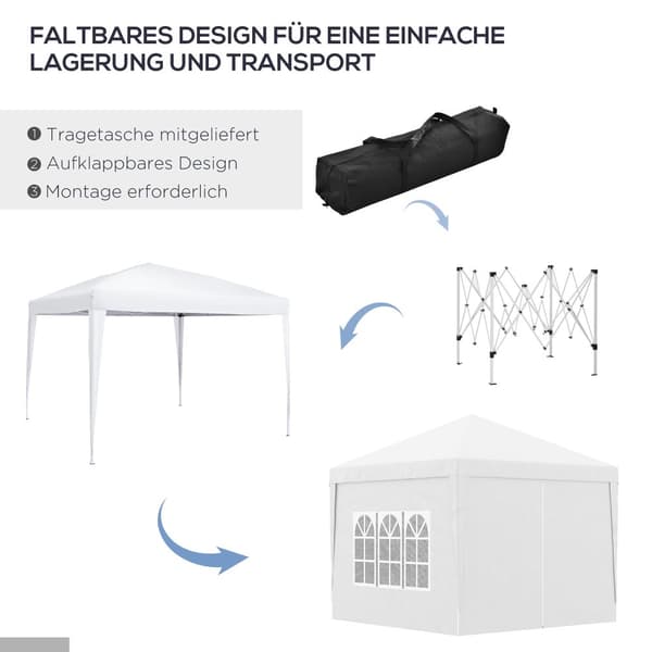 Pavillon, 3x3m, 2.95x2.95x2.58 m, Hvid
