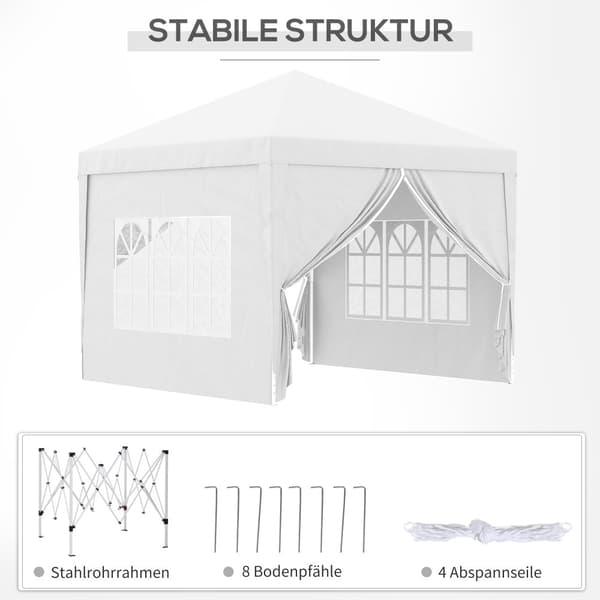 Pavillon, 3x3m, 2.95x2.95x2.58 m, Hvid