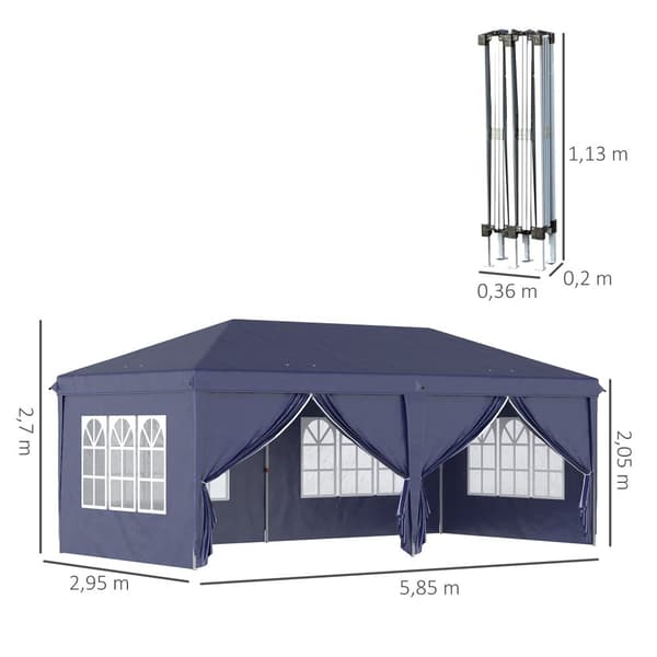 Hopfällbart Paviljong, 5.85x2.95m, Blå
