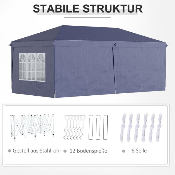 Hopfällbart Paviljong, 5.85x2.95m, Blå