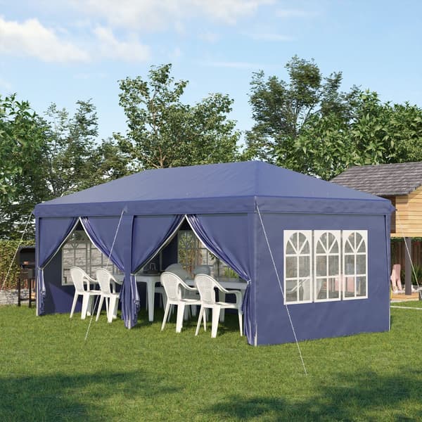 Hopfällbart Paviljong, 5.85x2.95m, Blå