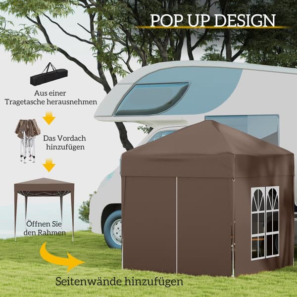 Hopfällbar Paviljong, 2x2m, 2x2x2.4 m, Vit