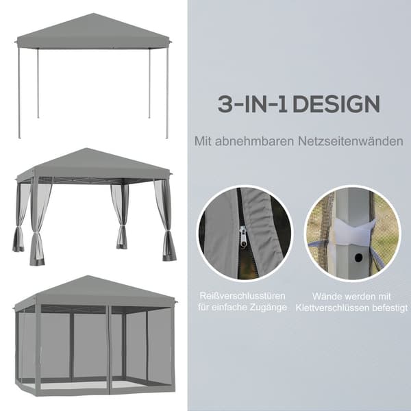 Juomateltta, taitettava paviljonki, 2,95x2,95x2,6 m, vaaleanharmaa