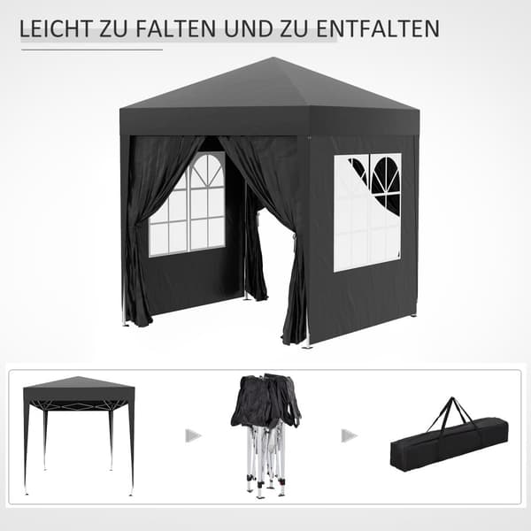 Hopfällbart Paviljong, 2x2x2.4 m, Svart