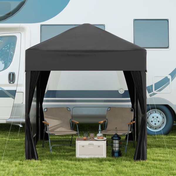 Hopfällbart Paviljong, 2x2x2.4 m, Svart