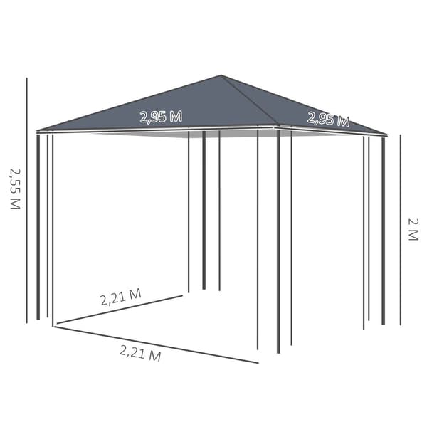 Trädgårdspaviljong, 2.95x2.95x2.55 m, Grå