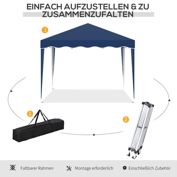 Foldbart Pavillon, 3x3m, 295x295x257 cm, Blå
