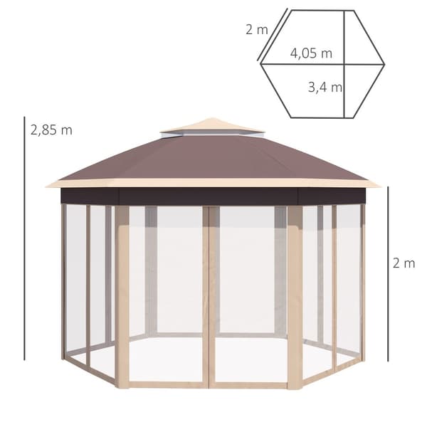 Hexagonal paviljong, 4x4m, Beige och Khaki