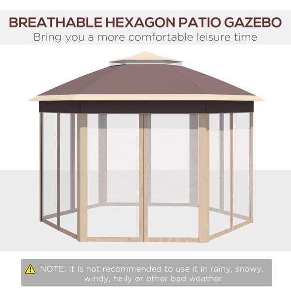 Hexagonal paviljong, 4x4m, Beige och Khaki