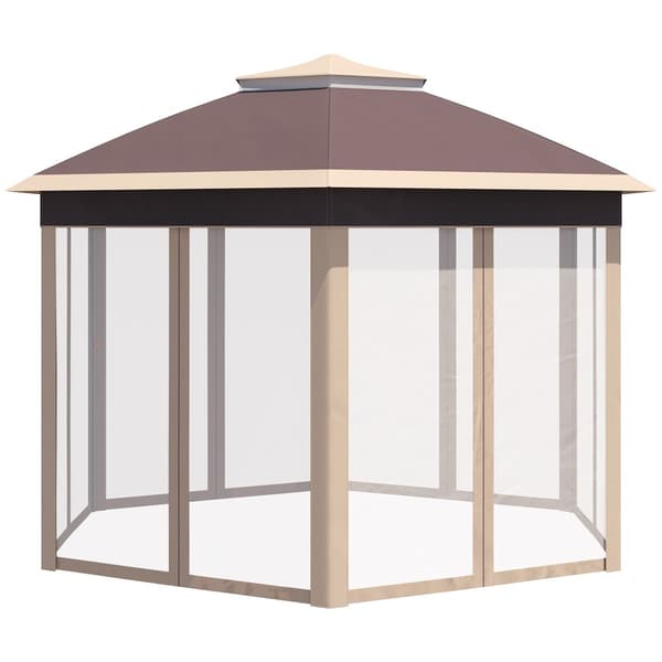 Hexagonal paviljong, 4x4m, Beige och Khaki