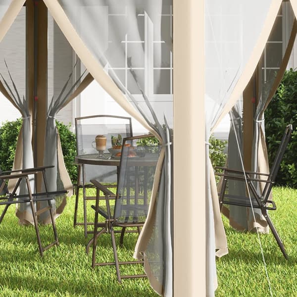 Hexagonal paviljong, 4x4m, Beige och Khaki