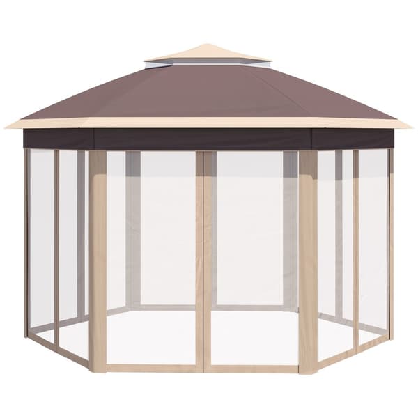 Hexagonal paviljong, 4x4m, Beige och Khaki