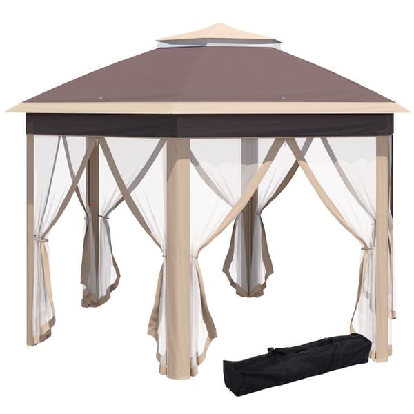Hexagonal paviljong, 4x4m, Beige och Khaki