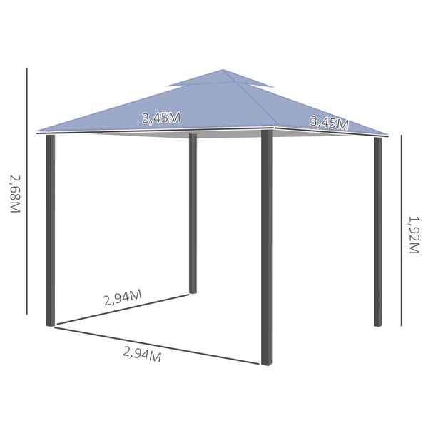 Paviljonki, juhlateltta kaksinkertaisella katolla, 345x345 cm, harmaa