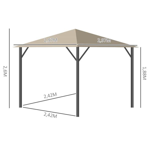 Havepavillon, 3x3m, 2.97x2.97x2.6m, Khaki