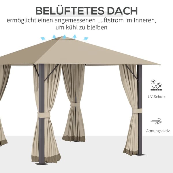 Havepavillon, 3x3m, 2.97x2.97x2.6m, Khaki