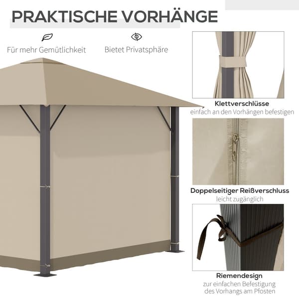 Havepavillon, 3x3m, 2.97x2.97x2.6m, Khaki
