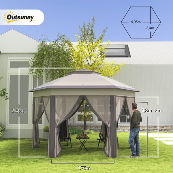 Havepavillon, Foldpavillon 4x4m, 405x340x285 cm, Brun og Beige