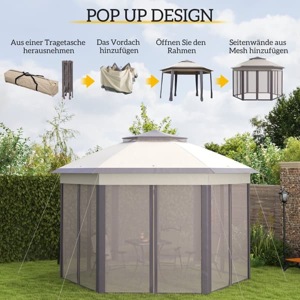 Havepavillon, Foldpavillon 4x4m, 405x340x285 cm, Brun og Beige