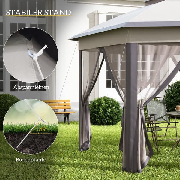 Havepavillon, Foldpavillon 4x4m, 405x340x285 cm, Brun og Beige