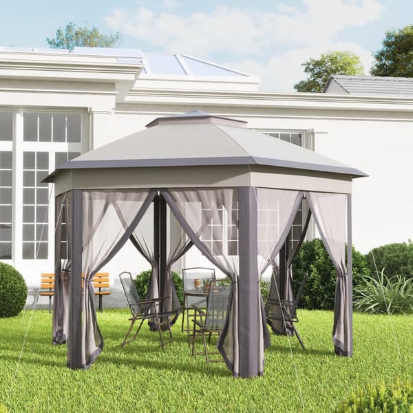 Havepavillon, Foldpavillon 4x4m, 405x340x285 cm, Brun og Beige